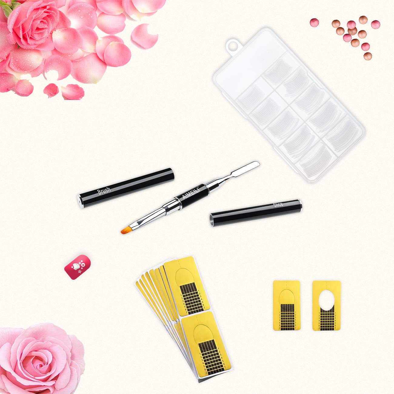 AIMEILI Nail Extension Gel Tool Nail Art Kit, 2 in 1 Gel Pen Brush, 100pcs Dual Nail Forms Clear Nail Molds, 10pcs Nail Extensio