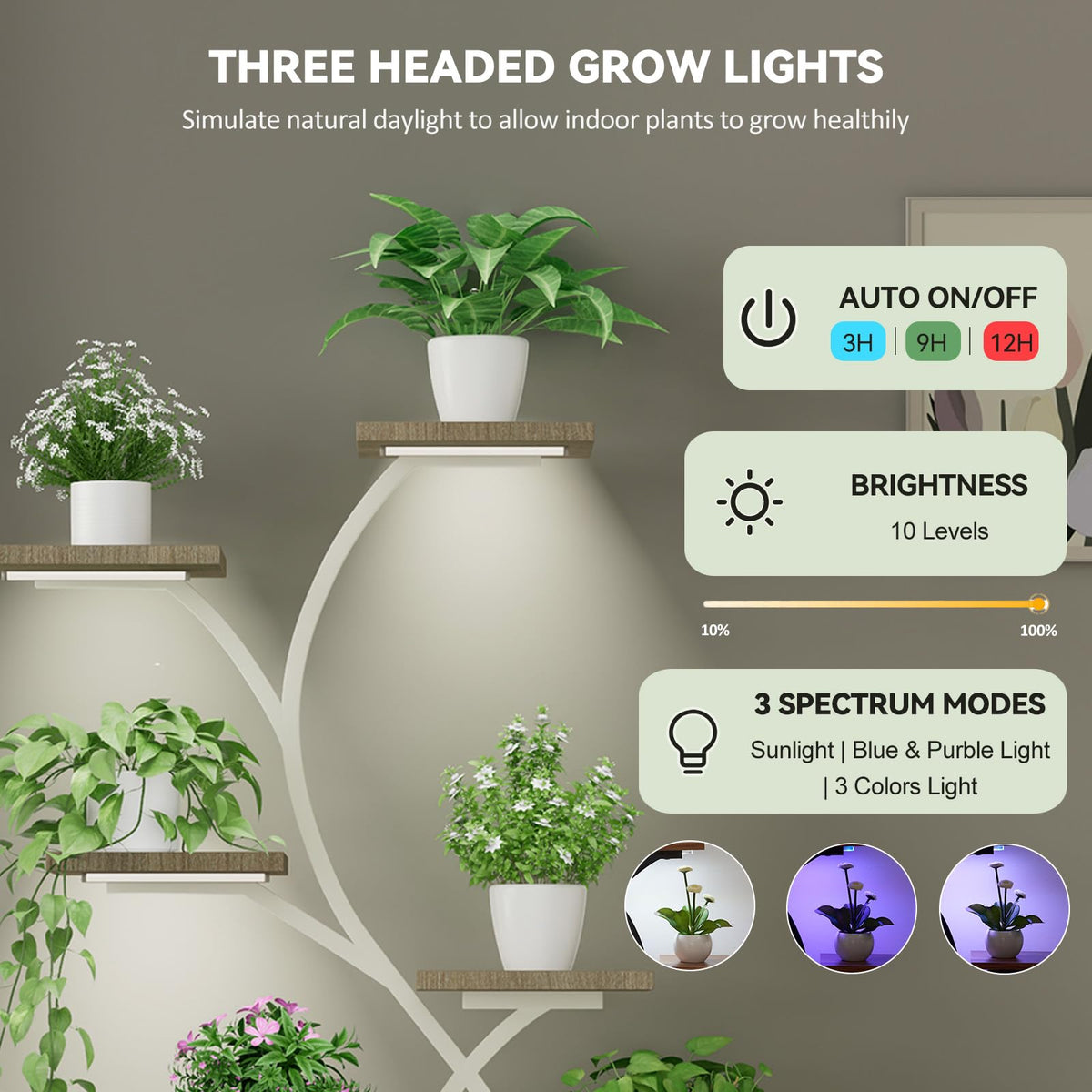 Artswish Plant Stand Indoor with Grow Lights, 8 Tiered Plant Shelves 63" Tall Plant Stands for Multiple Plants, Lighted Plants Stands Indoor Plants Rack for Living Room, Patio, Balcony (White)