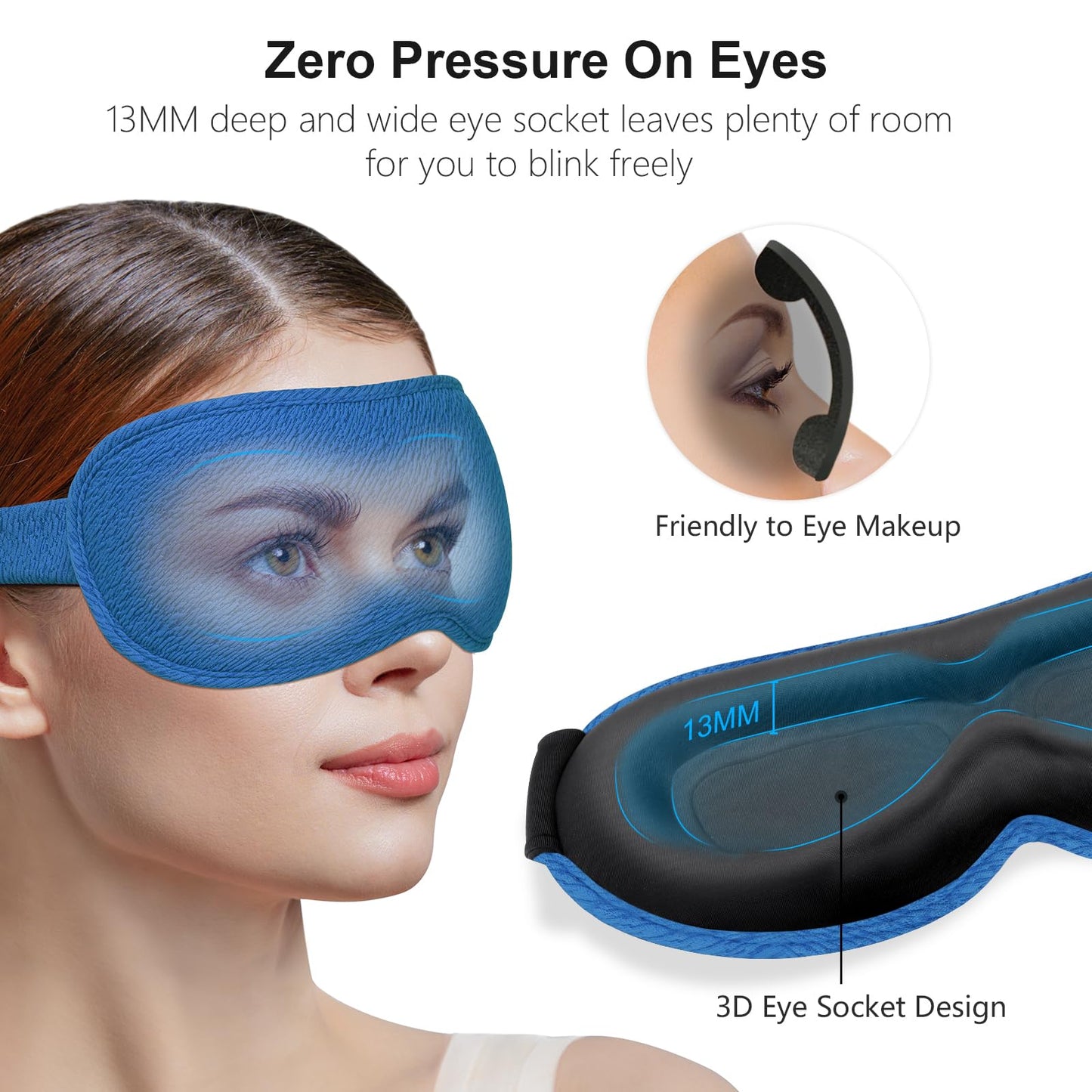 Gritin 100%Blackout Sleep Eye Mask for Women Men,Zero Eye Pressure Sleeping Mask-Ergonomic Design 3D Cutout Eye Movement and Eyelash Friendly Night Blindfold,Soft&Comfortable for Sleeping-Pacific Blue