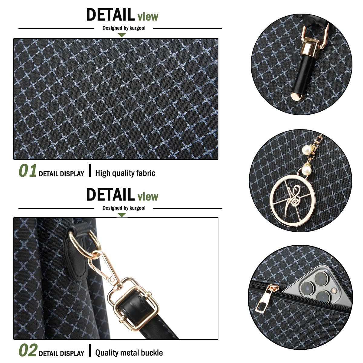 Purse and Handbags for Women, 3 Zip Compartments Tote Bag Designer Shoulder Purse Top Handle Satchel Bags