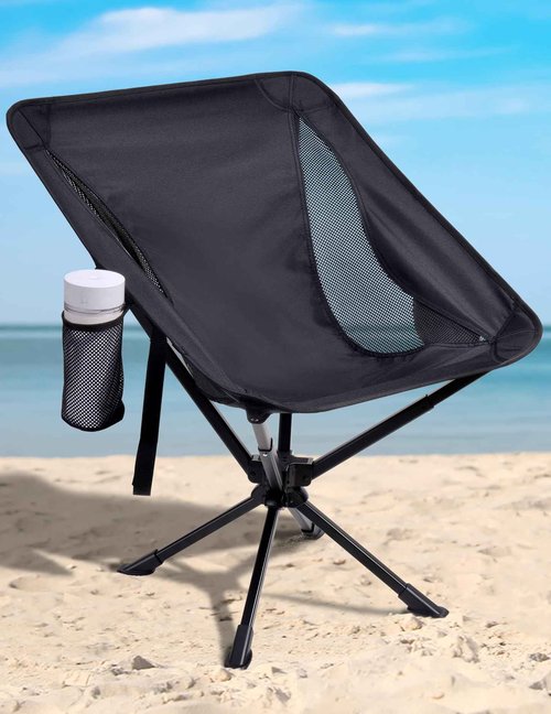 Docusvect Swivel Portable Camping Chair for Adults, Fast Setup, Lightweight & Small Folding Chair with Cup Holder, Side Pocket and Carry Bag - Support 330 LBS