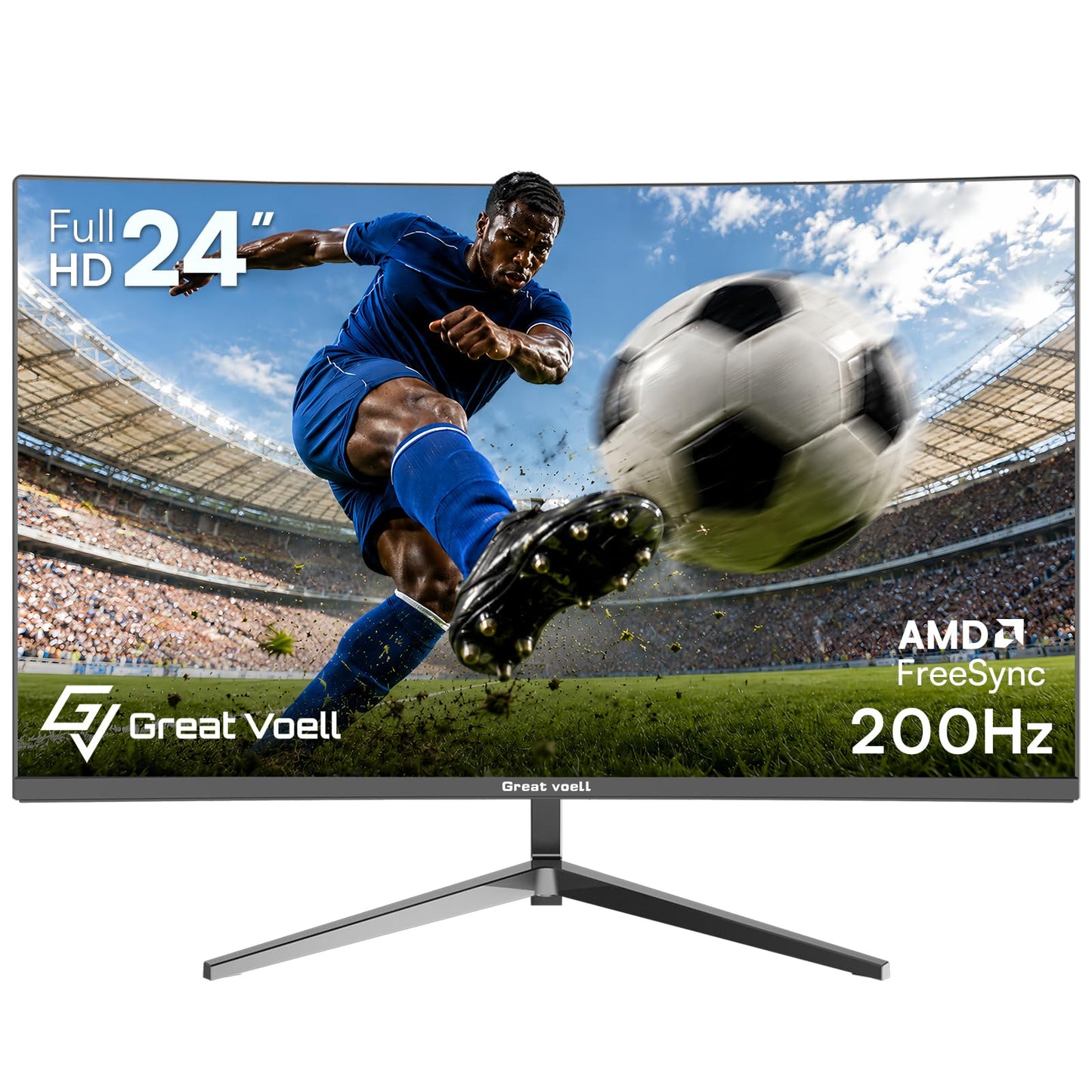 Great voell 24 Inch Curved Gaming Monitor 200Hz, 1ms MPRT, FHD 1080P Computer Monitor with 3000R Curvature, AMD FreeSync, 98% sRGB, HDR, DP HDMI Inputs, VESA for Home Office Esports