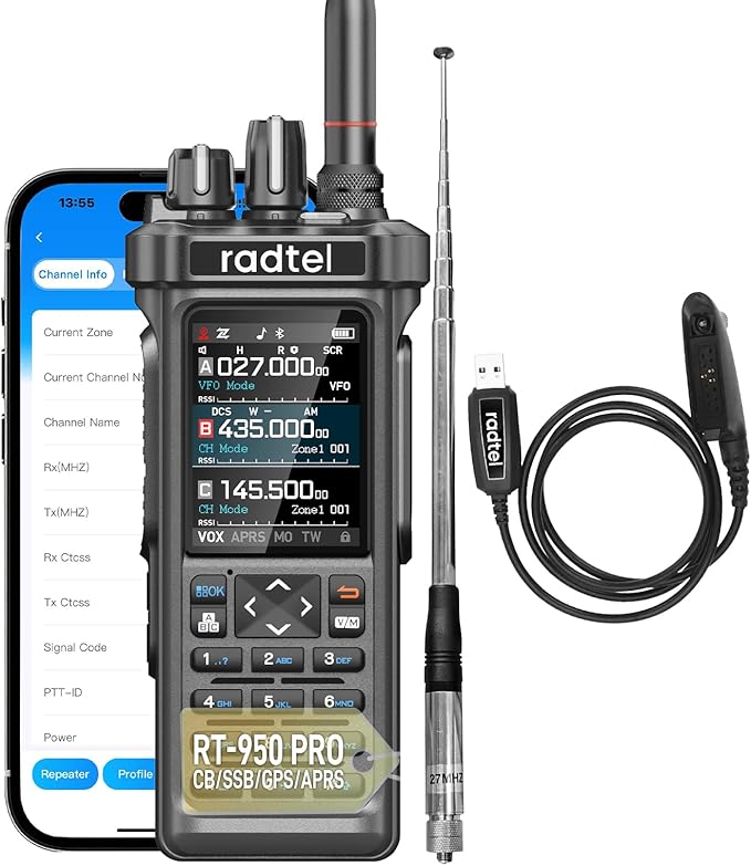 Radtel RT-950 Pro Ham Radio 10W Walkie Talkie Long Range Handheld Two Way Radio, GPS/APRS, Wireless Bluetooth Programming,...