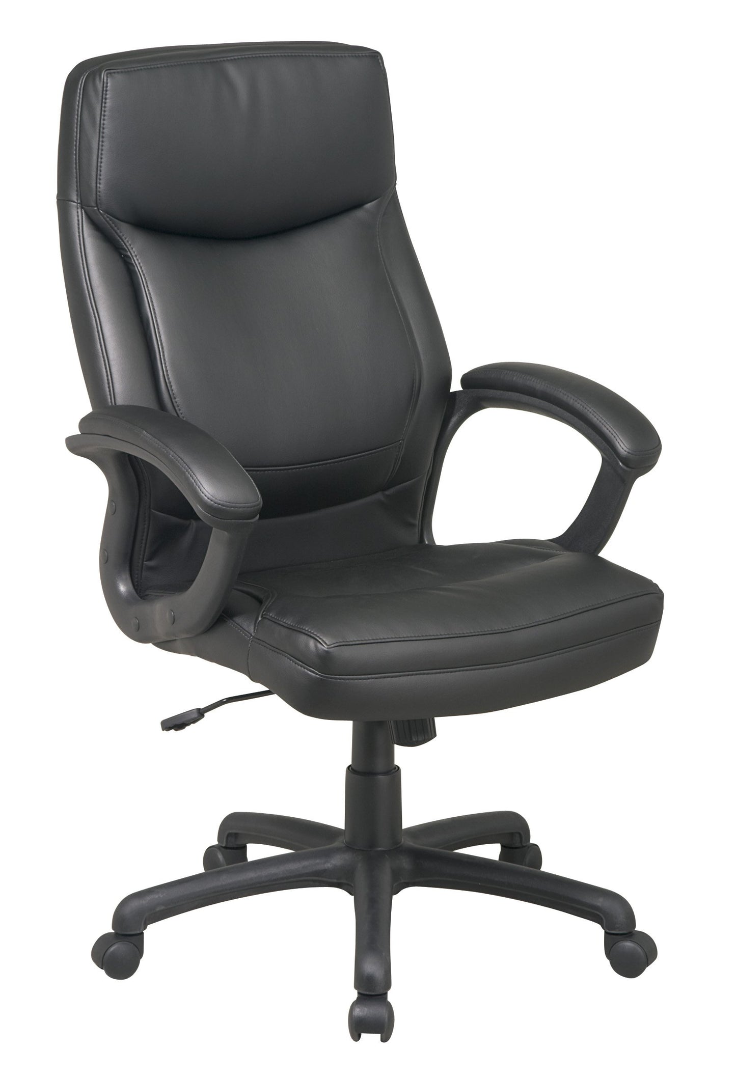 Office Star EC Series Executive Bonded Leather High Back Adjustable Office Chair with Thick Padded Contour Seat and Locking Tilt Control, Black