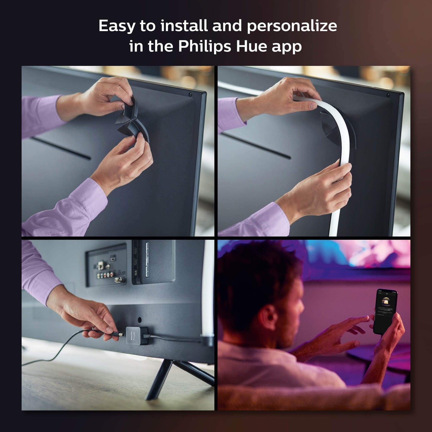 Philips Hue 55" Smart TV Light Strip with Bridge - White and Color Ambiance LED Color-Changing TV BackLight - Sync with TV, Music, and Gaming - Requires Sync Box - Control with Hue App or Voice