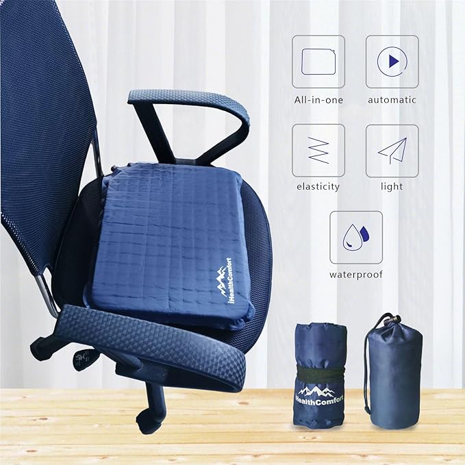 IHEALTHCOMFORT Self-Inflating Stadium Seat Cushion,Portable Travel Seat Cushion,Camping Mat Butt Pillow,Chair Pad for Home Kitchen Office,Bleacher,Car Bus Truck Train Airplane Seats(15.3×11.8×1.4in)
