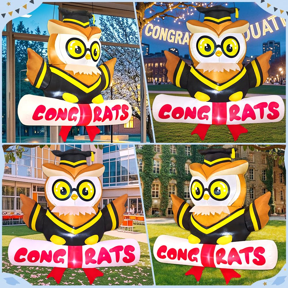 KOOY 4FT Inflatable Graduation Decorations with LED Lights – Blow Up Graduation Yard Sign, Inflatable Graduation Owl Grad Decor for Party College, Perfect for Yard Event Decor