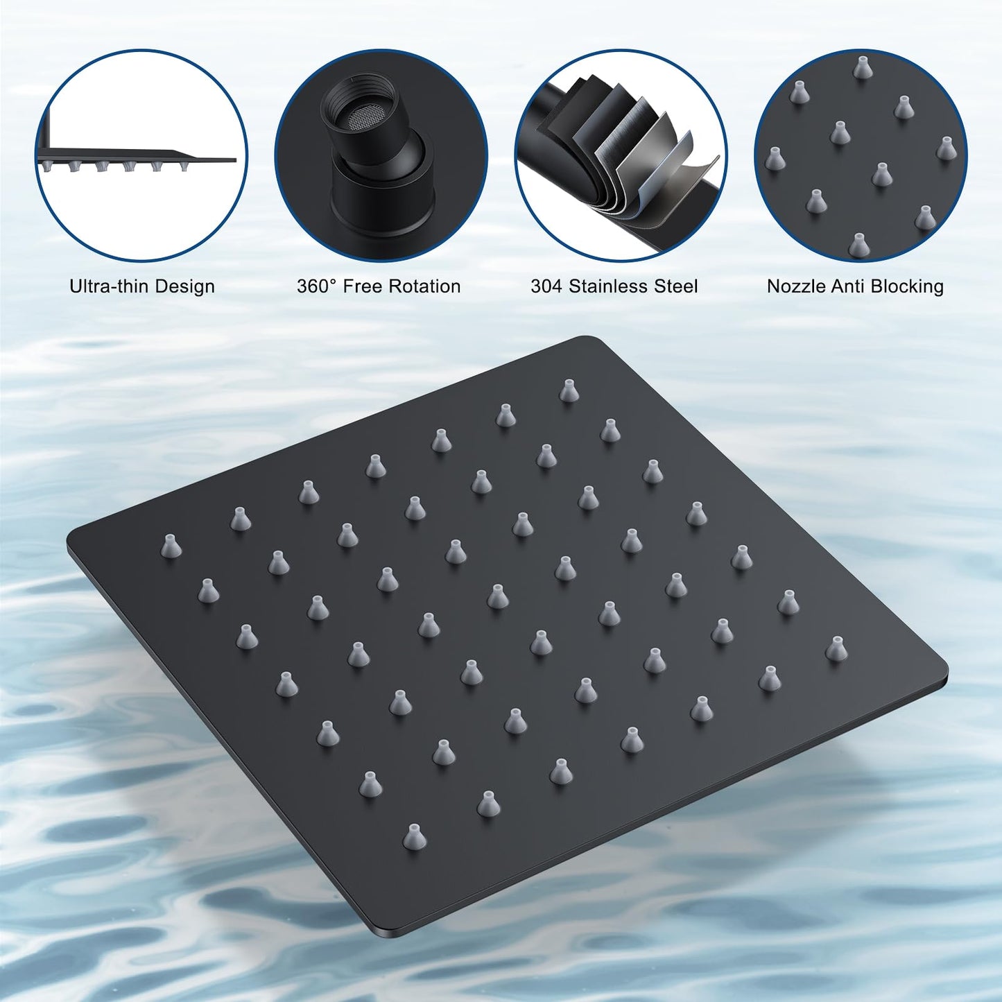 FAROLAN Rain Shower System Matte Black Shower Faucet Set, Dual Rainfall Shower Head Set with 2 in 1 Handheld Spray, Wall Mounted Bathroom 12-inch & 6-inch Square Showerheads with Valve, Matte Black