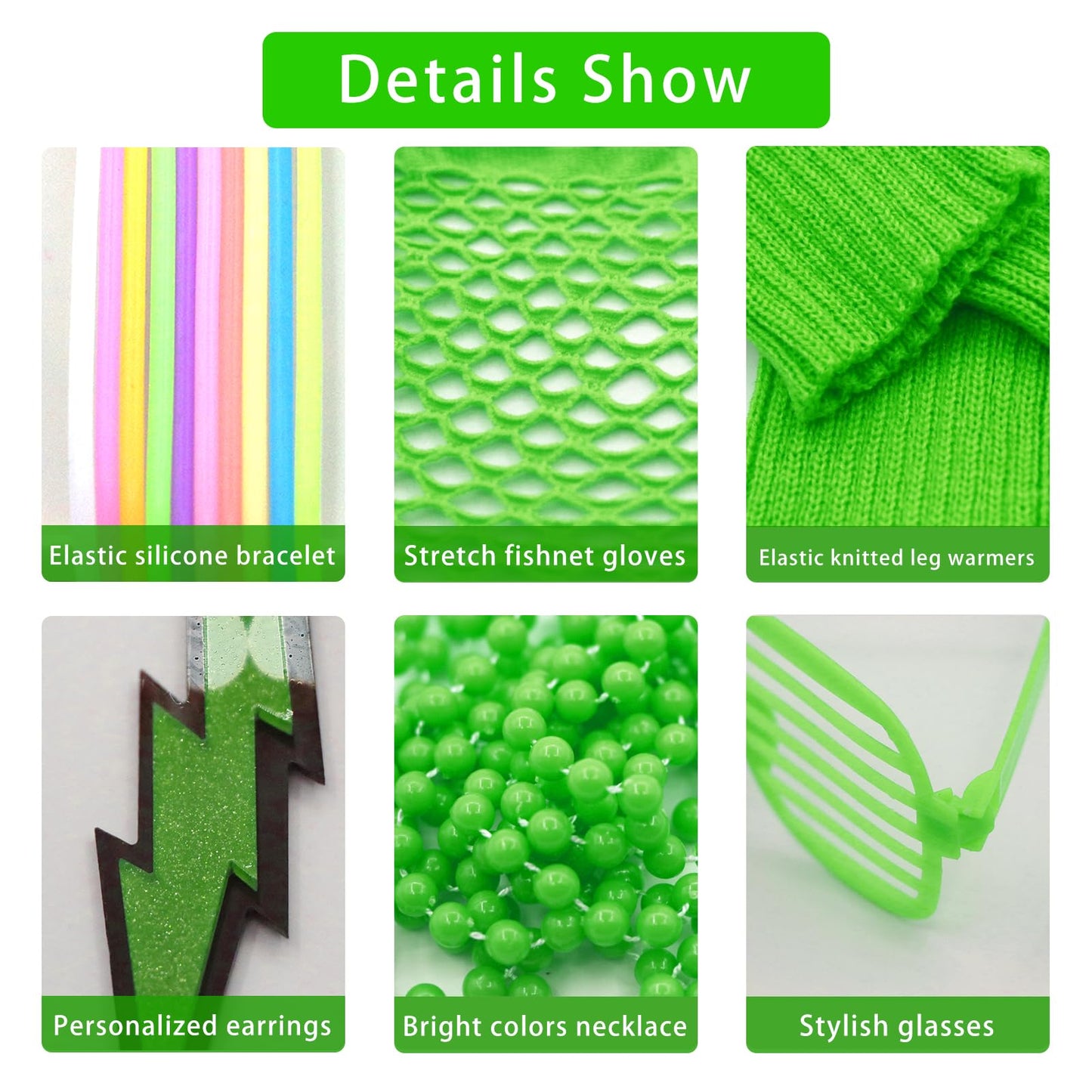 RonFoxi Plus Size 80s Costumes Accessories Setsfor Women,Retro 80s Clothing Green Tutu Skirt T-Shirt for Themed Party(Green-2XL)
