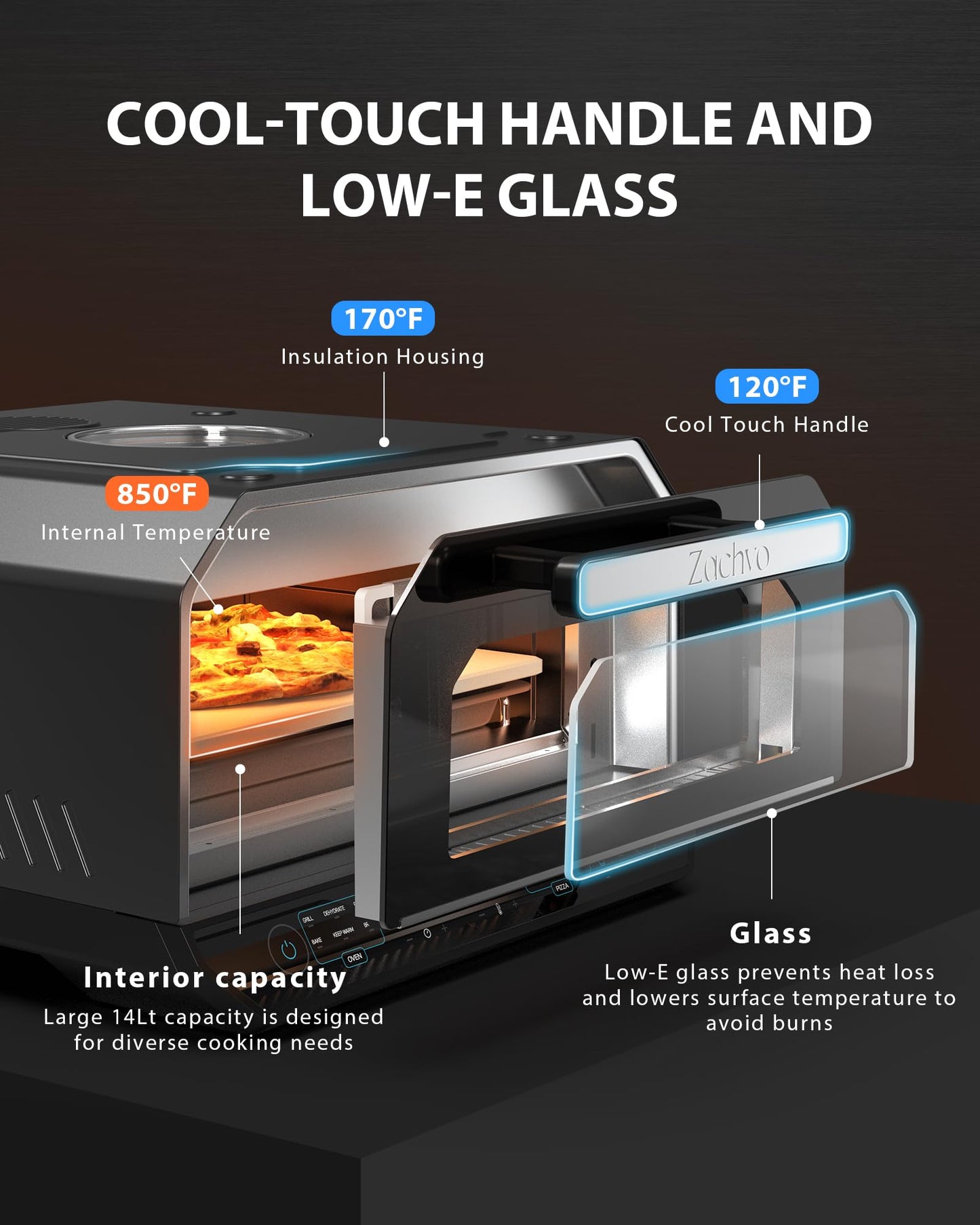 Indoor Pizza Oven, 12 Inch Pizza in 90 Seconds, Heats up to 850°F Pizza Maker, 12-in-1 Multi-Function with Bake, Roast, Grill & Dehydrate, 12 Touchscreen Presets, Pizza Stone & Peel Included, Black