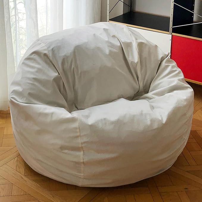 YuppieLife Large Foam Filled Bean Bag Chairs for Kids Teenagers Adults Living Room Gaming Relaxing 4F Machine Washable Lazy Sofa（Ivory
