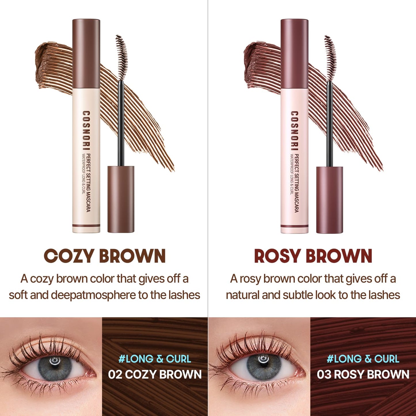 COSNORI Perfect Setting Waterproof Mascara Volume & Curl - Volumizing Mascara Black - Thicker, Voluminous Eyelashes - Waterproof