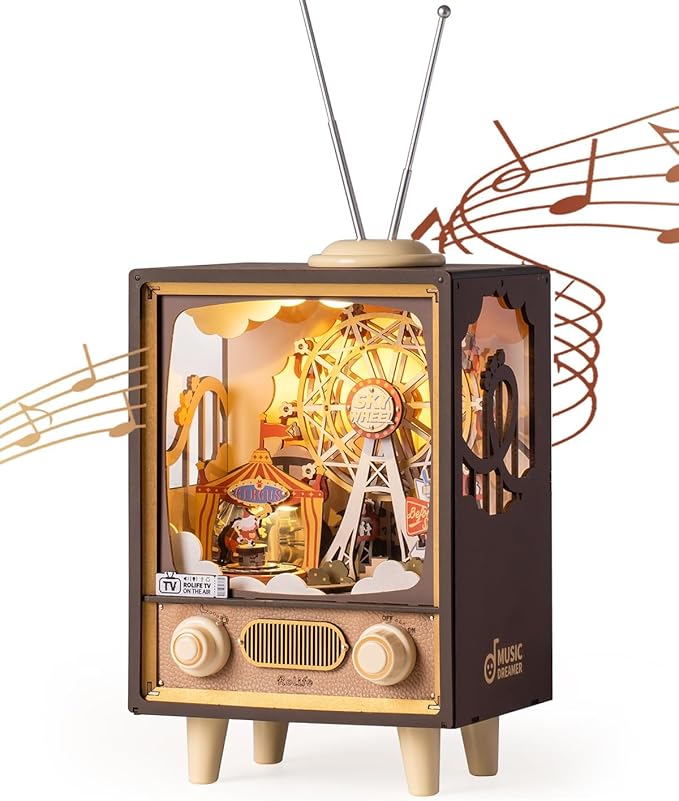 Rolife 3D Wooden Puzzles for Adults DIY Book Nook Kit 16" Ferris Wheel Music Box Model Building Set with LED Crafts for Adults Gifts for Girls Boys (Sunset Carnival)