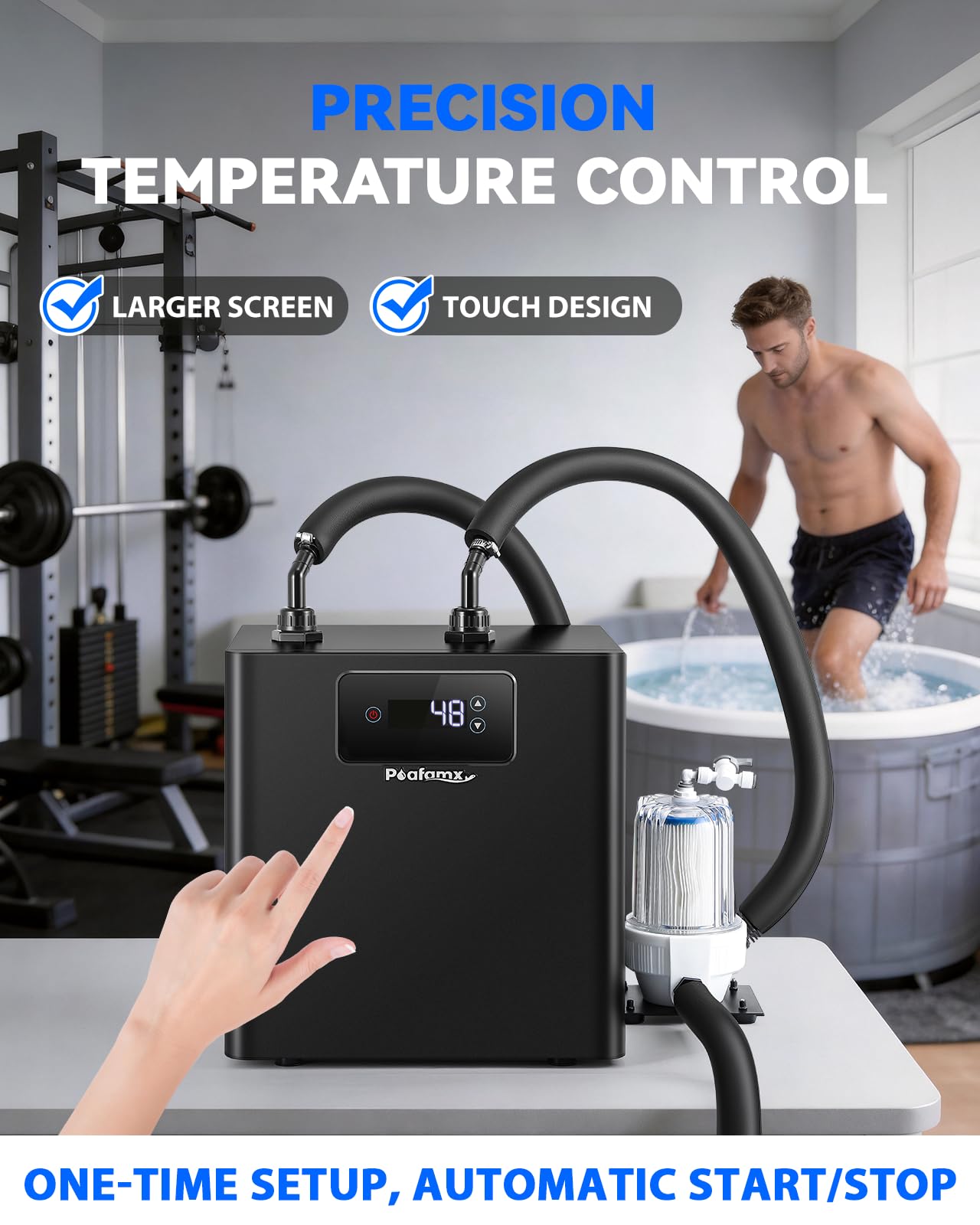 Poafamx 1/2 HP Water Chiller for Ice Bath, Cold Plunge Chiller with External Filter & Water Pump, Insulated Hoses, Quiet Cold Therapy Cooler for Ice Bath Tub