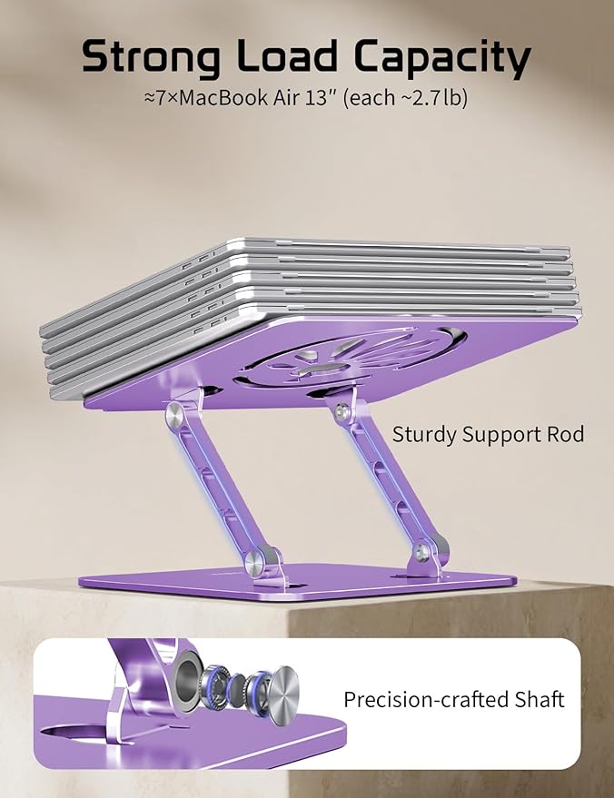 Axbima Aluminum Laptop Stand for Desk – Adjustable Ergonomic Laptop Riser, Foldable & Portable Holder Fit for MacBook & 10"-16" Laptops for Office, Home & Travel,Purple