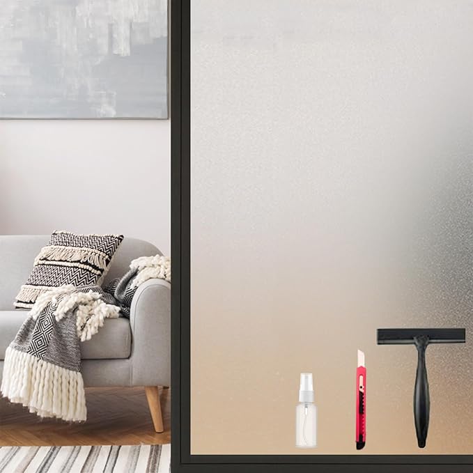 Frosted Glass Window Privacy Film Decorative, Bathroom Window Privacy Film for Glass Windows Cover, Static Cling, Removable, Reusable, Anti-UV, Heat Blocking, with Tools 45x157inch