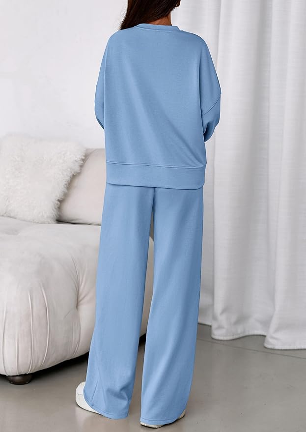 PRETTYGARDEN 2 Piece Sets For Women Fall Trendy Long Sleeve Sweatshirt Wide Leg Pants Loungewear Set Matching Sweatsuit