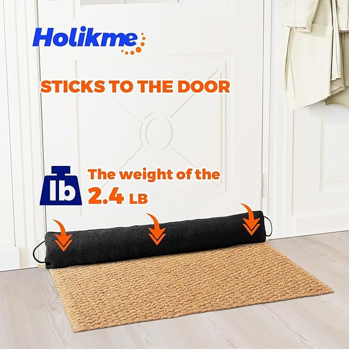 Holikme Weighted Door Draft Stopper 32 inch, Heavy Duty Under Door Draft Blocker Bottom Door Seal Noise and Air, Door Guard Saving Energy, Black