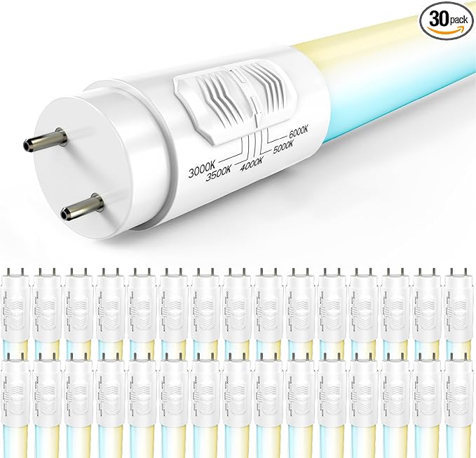 Sunco 30 Pack T8 LED Bulbs 4 Foot, LED Fluorescent Tube Replacement, 4ft LED Tube Light, Ballast Bypass, 18W, 2200 LM, Sel...