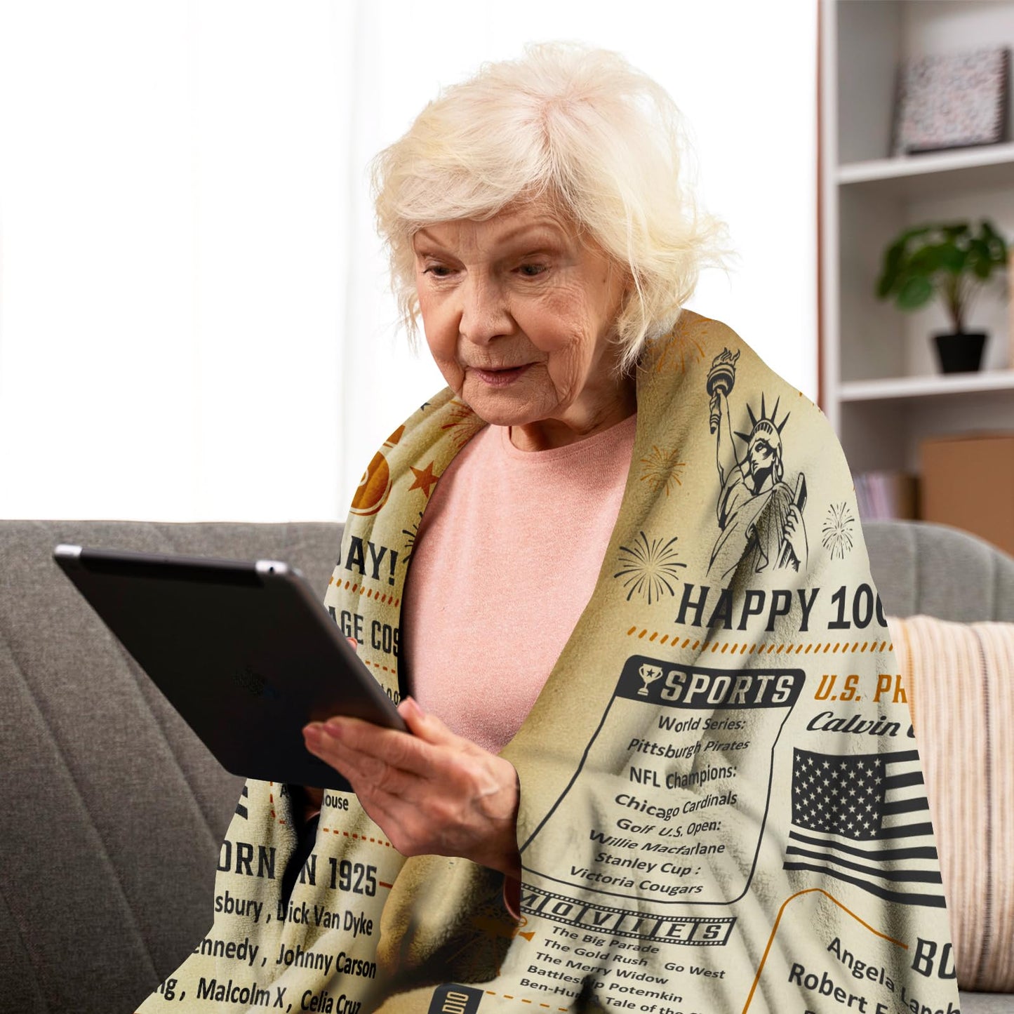 100th Birthday Decorations for Women or Men, 100th Birthday Gifts for Women Men, 100th Birthday Party Supplies, Gifts for 100 Year Old Woman Man Grandma Grandpa Dad Mom Throw Blanket 60x50 Inch