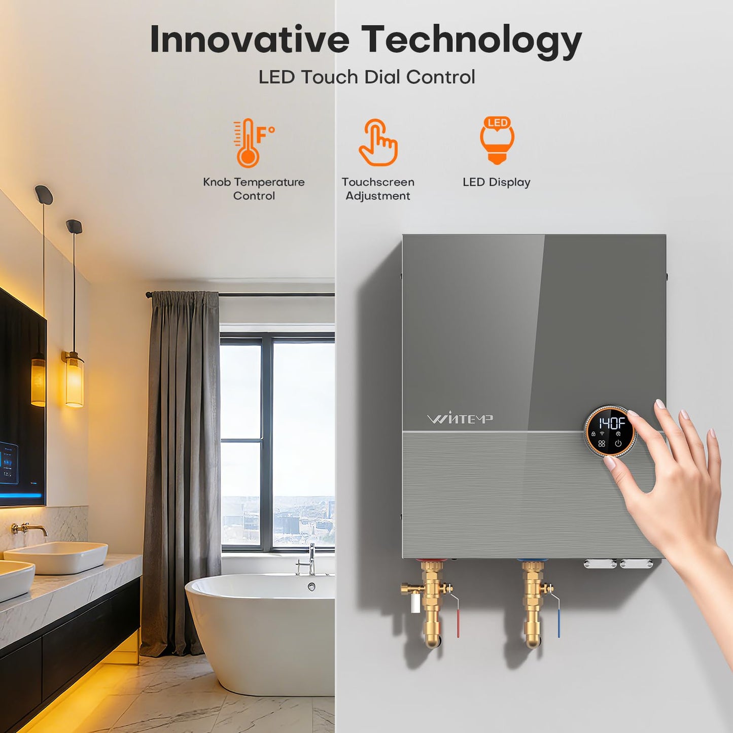 Wintemp 18kW Tankless Water Heater Electric 240V, On Demand Hot Water, Automatically Maintains Water Temperature, Up to 4.3 GPM, WiFi Control, ETL Eertified, Eco, WM18V Plus