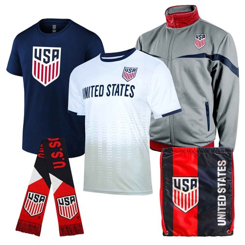 Icon Sports U.S. Men's National Team Ultimate Fan Pack – Officially Licensed 5-Piece Soccer Merch - Shirt, Jersey, Jacket, Scarf, Bag M