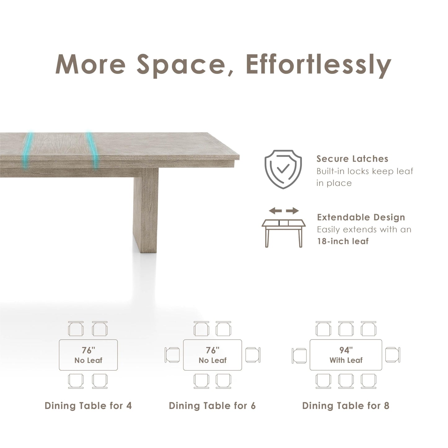 Furniture of America Westely Farmhouse Solid Wood 76-inch Rectangular Extendable Dining Table with 18-inch Removable Leaf, Seats up to 8 for Home, Kitchen, Living Room, Dinettes, Natural