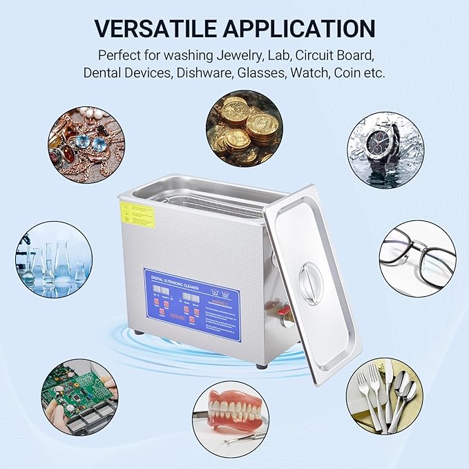 6.5L Professional Ultrasonic Cleaner | Commercial 40kHz with Digital Timer & Heater | for Jewelry, Watches, Eyeglasses & Small Parts Cleaning