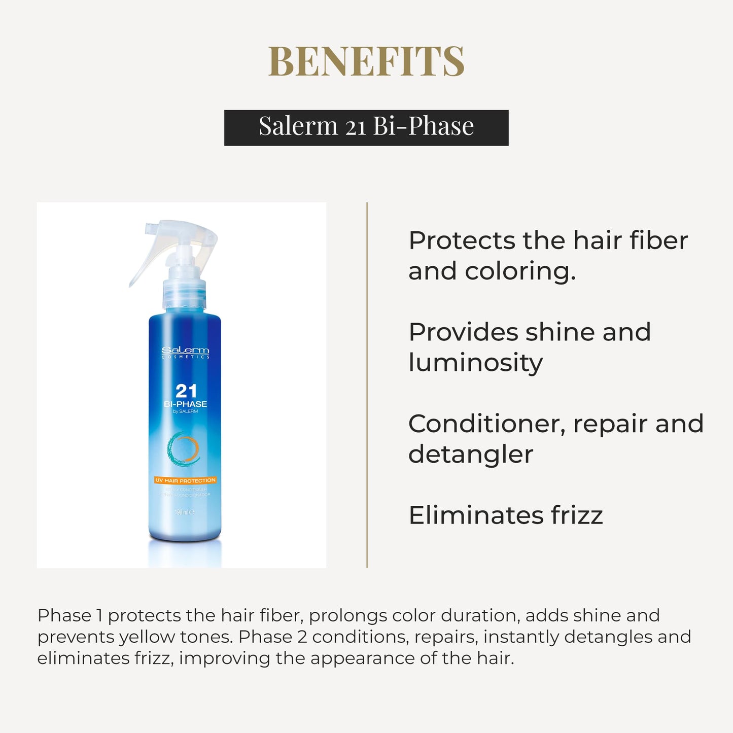 SALERM - Biphase Conditioner 21 Biphase - 190 ml - Leave-In Conditioner - Protects Hair Against Sun, Chlorine, and Salt - Detang