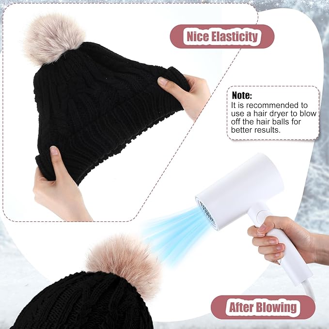 SATINIOR 5 Pcs Winter Hat Scarf Gloves Set Fleece Warm Lined Knit Beanie Hat Touch Screen Earmuff Gloves Warmer for Women(Black,Fresh Style)