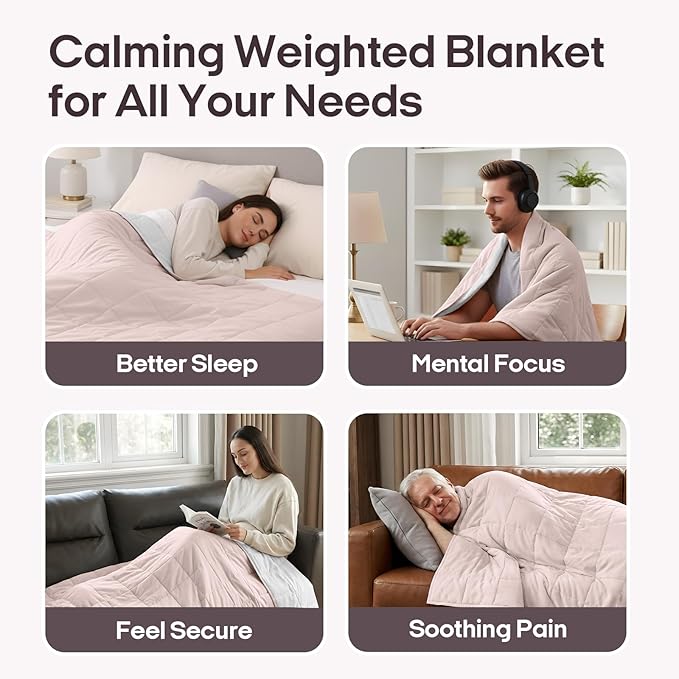 ZonLi Weighted Blanket for Adults(60"x80",20lbs, Pink/Light Grey) Queen Size High Breathability Cooling Heavy Blanket, Soft Material with Premium Glass Beads,All-Season.