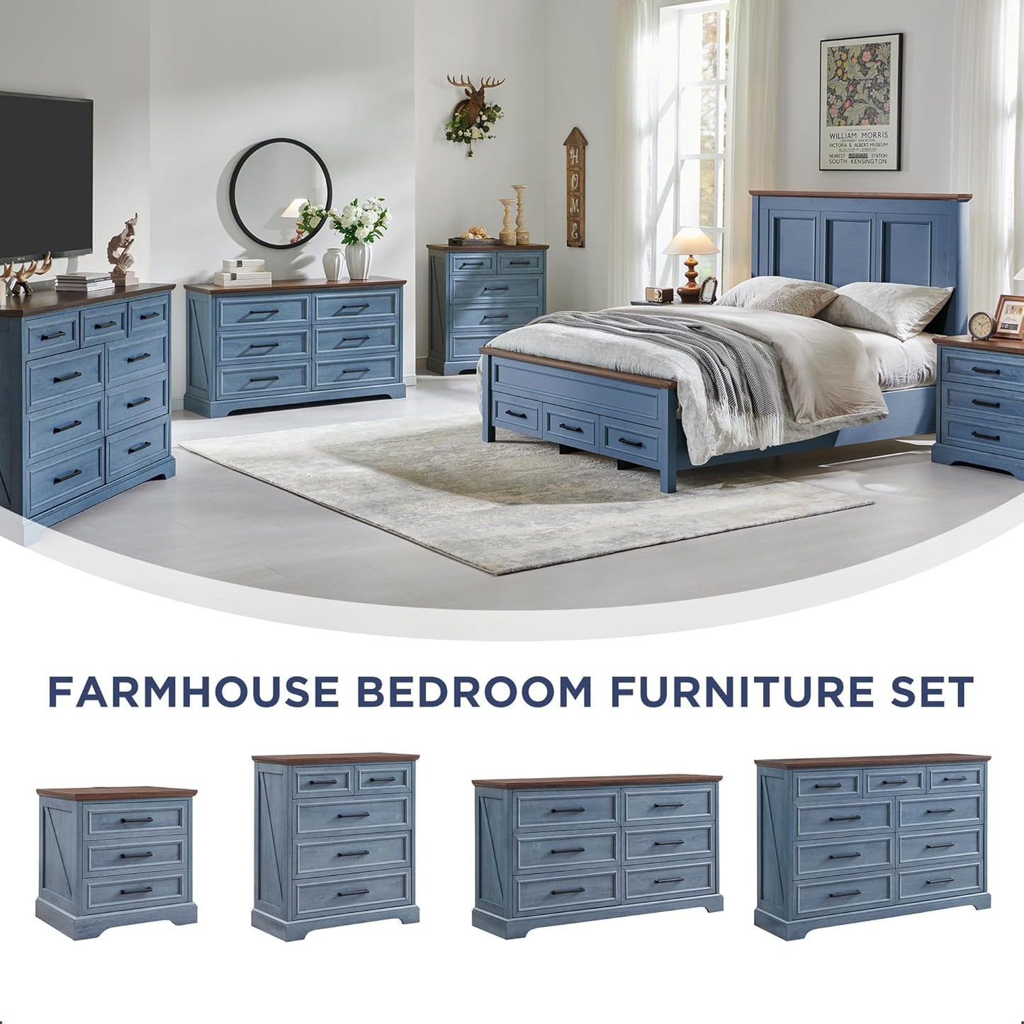 JXQTLINGMU Farmhouse 6 Drawers Dresser for Bedroom, 52'' Wide Large Wood Dressers with Bar Handles, Chests of Drawers with Storage Dressers Organizer for Bedroom, Hallway,Off White