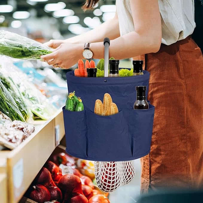 Cleaning Caddy with Handle, 17L Gardening Bucket, Cleaning Supply Caddy, Foldable Tool Storage Basket for Storing Towels (Dark Blue)