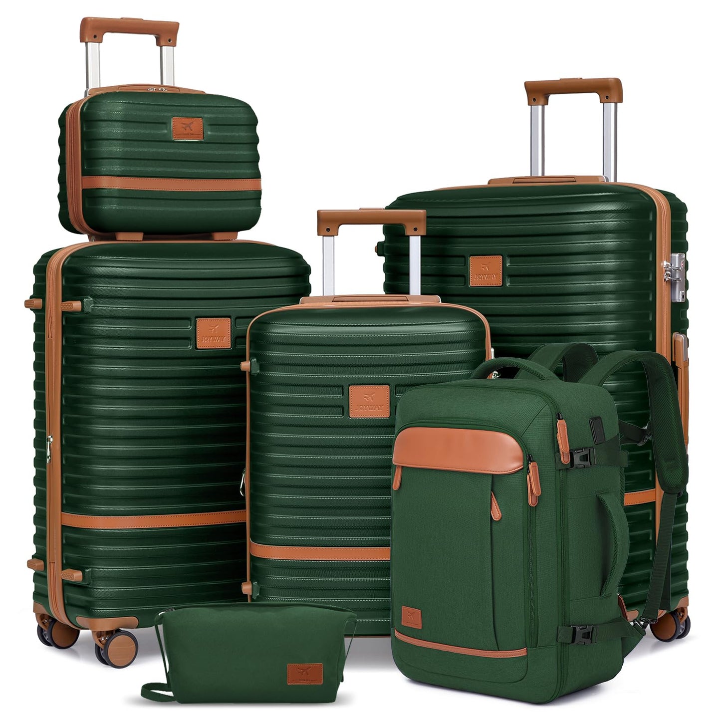 Joyway Expandable Luggage Sets 5 Piece, Lightweight Hard Shell Travel Suitcase Set with Spinner Wheels and TSA Lock, Green