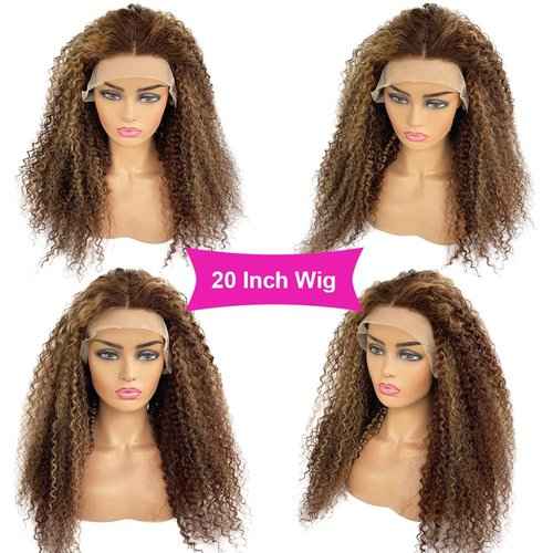Curly Lace Front Wigs Pre Plucked 24 Inch Real Human Hair Lace Frontal Wig with Baby Hair 4/27 Colored Honey Blonde Highlights 13x1 Middle Part Brazilian Virgin Human Hair Lace Wig Bleached Knots