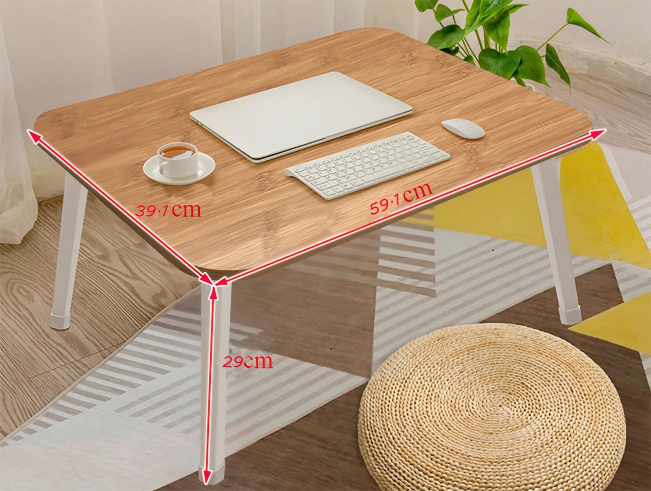 LKBBC Folding Lap Desk for Bed, 23.6 Inch Portable Laptop Stand for Couch, Bed & Floor | Bed Tray Table for Eating, Writing, Reading | Foldable Sturdy Laptop Desk for Adults, Bamboo