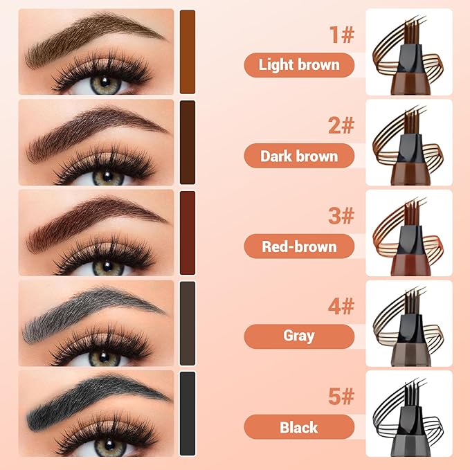 Microblading Eyebrow Pencil, 2025 Upgraded Waterproof Four-tip Beard and Eyebrow Pen, Long Lasting 3D Eye Brow Pencils for Women Natural Hair-Like Strokes (Gray)