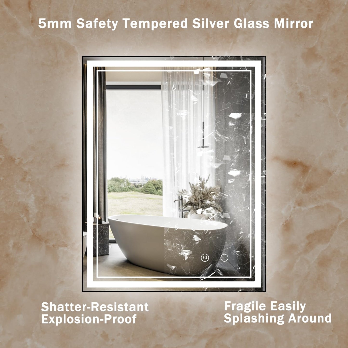 osemy 28" x 36" LED Bathroom Mirror with Lights Black Framed LED Mirror for Bathroom Lighted Bathroom Mirror Backlit and Front Black Aluminum Frame Anti-Fog Dimmable Vanity Smart Memory