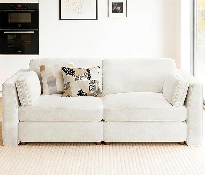 CUGOAO 83.5'' Oversized Loveseat, Couches for Living Room, Deep Seat Chenille Cloud Couch, Modular Sectional Sofa, Removable Cover, Mordern Upholstered Sofa for Apartment, Office, Beige