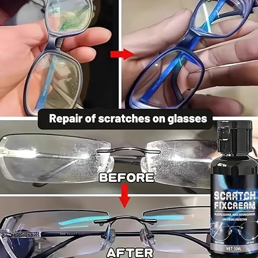 Glasses Scratch Repair Kit – Liquid Lens Polishing Solution, Scratch Removal Cleaner with Sponge, Optical Restoration Compound | for Sunglasses, Eyeglasses, Phone, Watch, Camera, Window, Screen