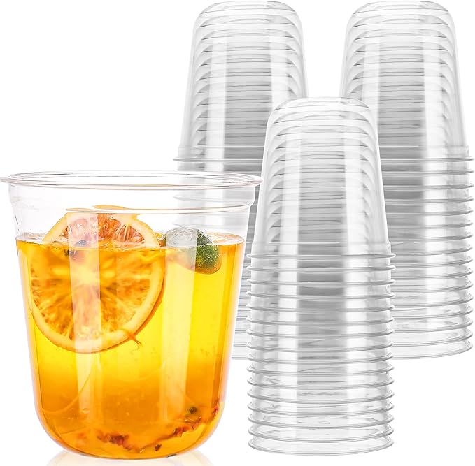Xuelimei 12oz Disposable Stemless Glasses,PET Disposable Drinking Cups,Cold Party Clear Plastic Wine Glasses for Parties B...