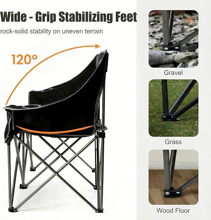 EMERIT Oversized Camping Chair with 650LB Capacity - Heavy Duty Folding Loveseat Camping Couch with Deep Seat & Rip-Resistant Fabric, Padded Comfort, Cup Holders for Outdoor, Lawn & Sports. | 650lb capacity, ripstop polyester, No center bar, cross-brac...