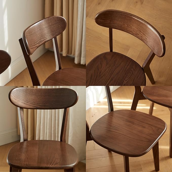 Hymus 100% Solid Oak Wood Dining Room Chairs - Practical Kitchen Chairs for Dining Room, Kitchen, Living Room (4, Walnut)