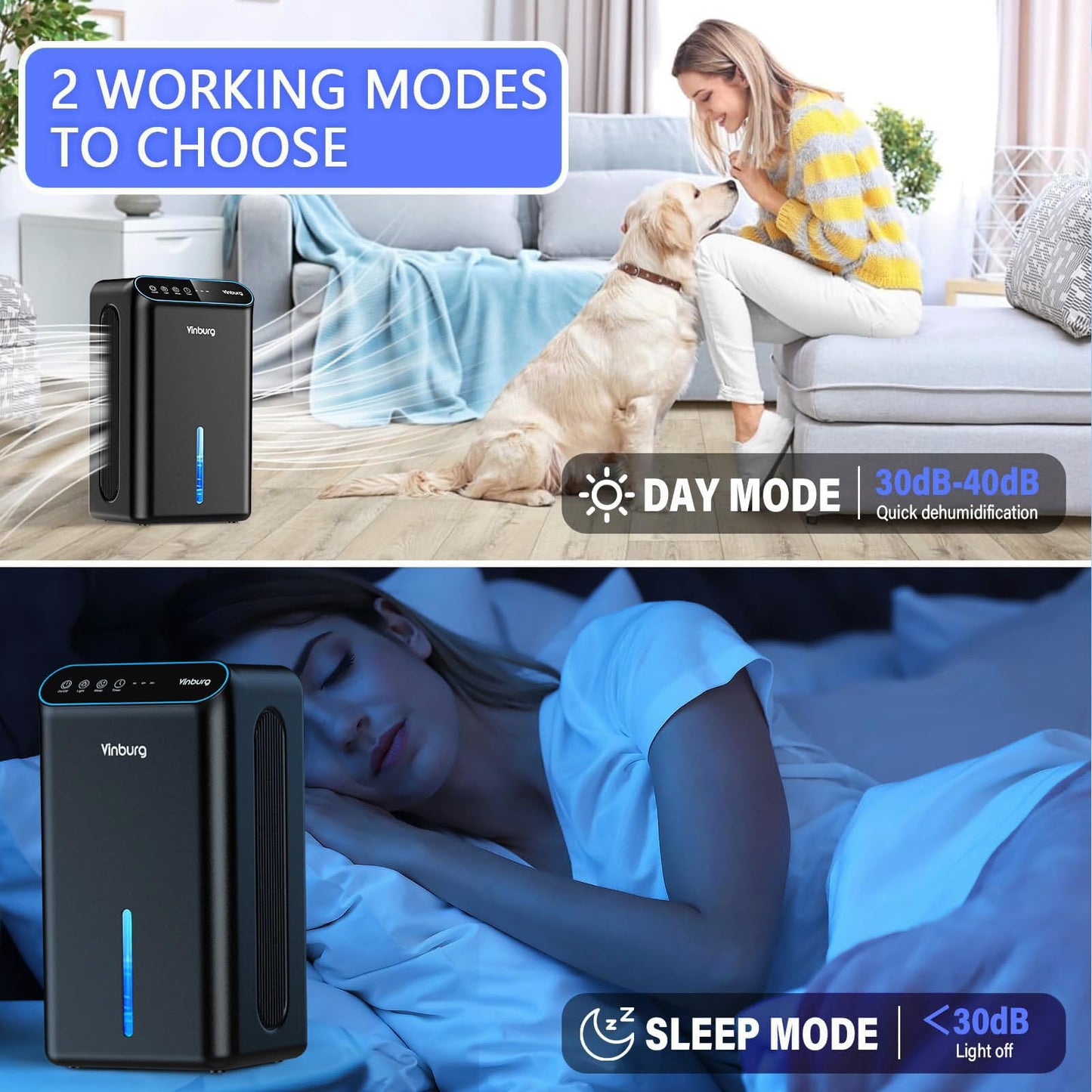 Dehumidifier for Home 1000 sq.ft - Small Quiet Dehumidifier with Auto Shut Off, Aromatherapy, 3 Gear Timer, Sleep Mode, 7-Color LED Light, Drain Hose for Bedroom, Bathroom, Basement, RV(Matte Black)