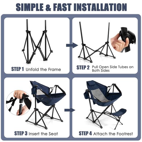 Tangkula Hammock Camping Chair, Portable Camp Chair with Retractable Footrest, Adjustable Back, Headrest, Cup Holder & Carry Bag, Outdoor Folding Lawn Chair for Camping, Fishing, Hiking