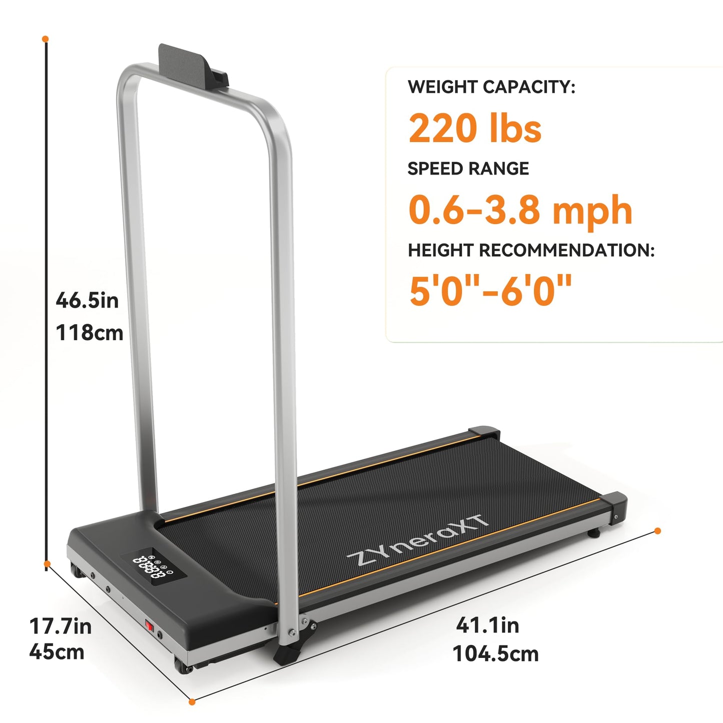 Foldable Walking Pad Treadmill, 2.0HP Motor, LED Display, 220 Lbs Capacity, Ultra-Slim 2-in-1 Design with Remote Control, 0-8% Incline, Quiet Under Desk for Home Office (W3-110-US) (with Handrail)