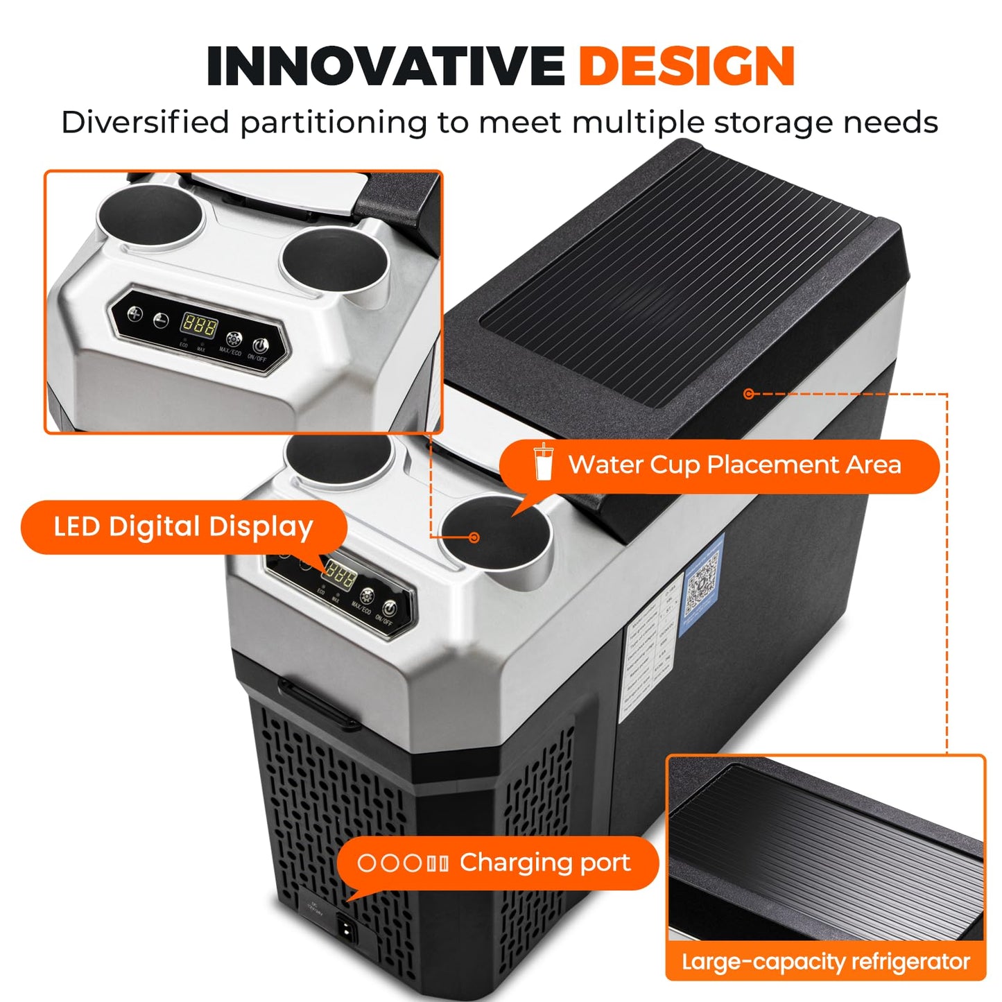 12 Volt Refrigerator with APP Control,Car Refrigerator 19QT Portable Freezer Compressor Cooler(-4°F ~ 68°F”),Car Refrigerator with Cup Holders Fridge12/24V DC&110V AC for MPV,RV,Travel,SUV,Van Camping