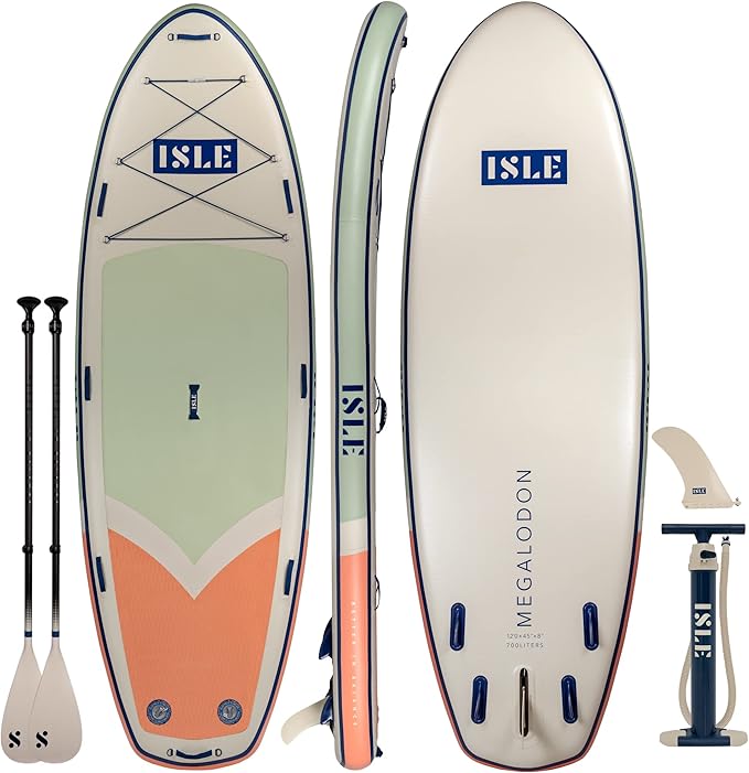 ISLE Megalodon Inflatable Stand Up Paddle Board & iSUP Bundle Accessory Pack - Up to 1,050 lbs Capacity — Durable, Lightwe...