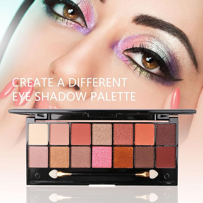 All in One Makeup Kit - 2X14 Eyeshadow Palette, Liquid Foundation, Eyeliner Pencils, Contouring Stick, 20pc Makeup Brushes (Pink)