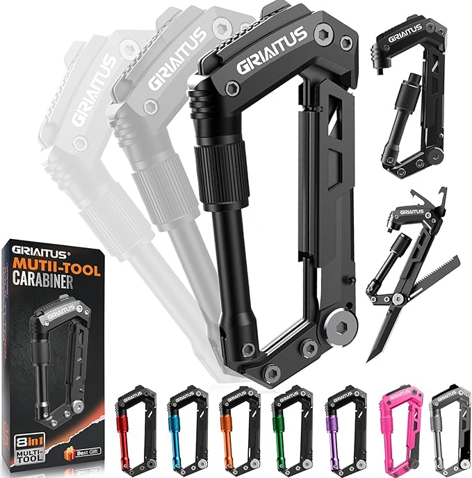 Carabiner Multitool 8-in-1 EDC Carabiners Pocket Knife, Serrated Knife, Rope Cutter, Screwdriver, Can Bottle Opener, Rule...